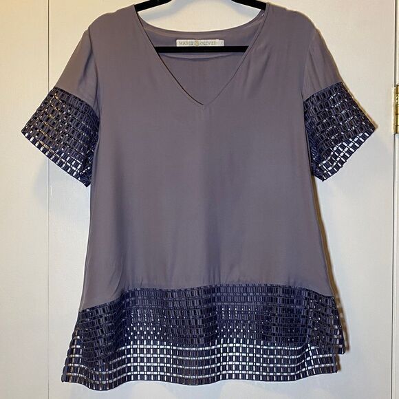 MARIE OLIVER Short Sleeve 100% Silk Blouse Purple Women’s Size Large - Picture 1 of 8